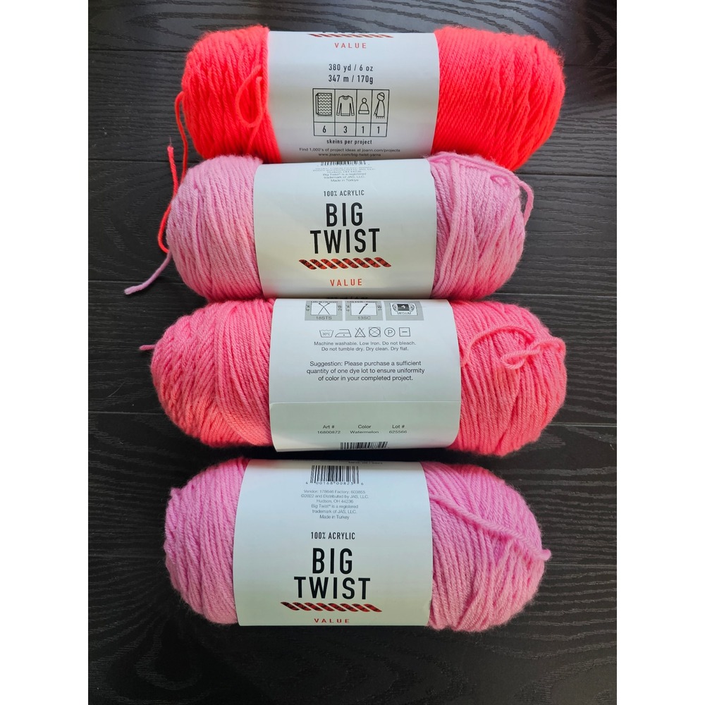 Big Twist Value Acrylic Yarn 4 Skeins Coral Watermelon Medium Rose